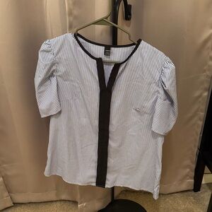 Black and White and blue Striped Women's Top #2009